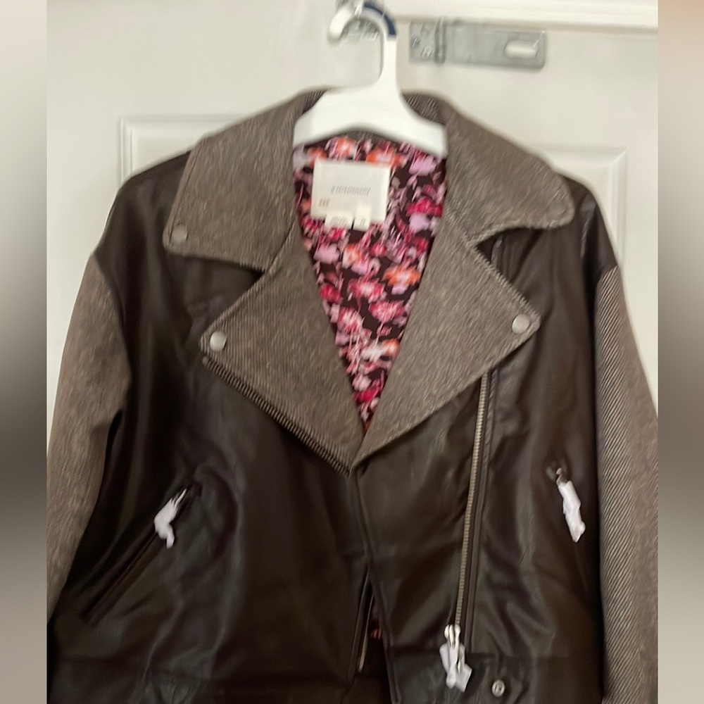 Faux leather motorcycle jacket.